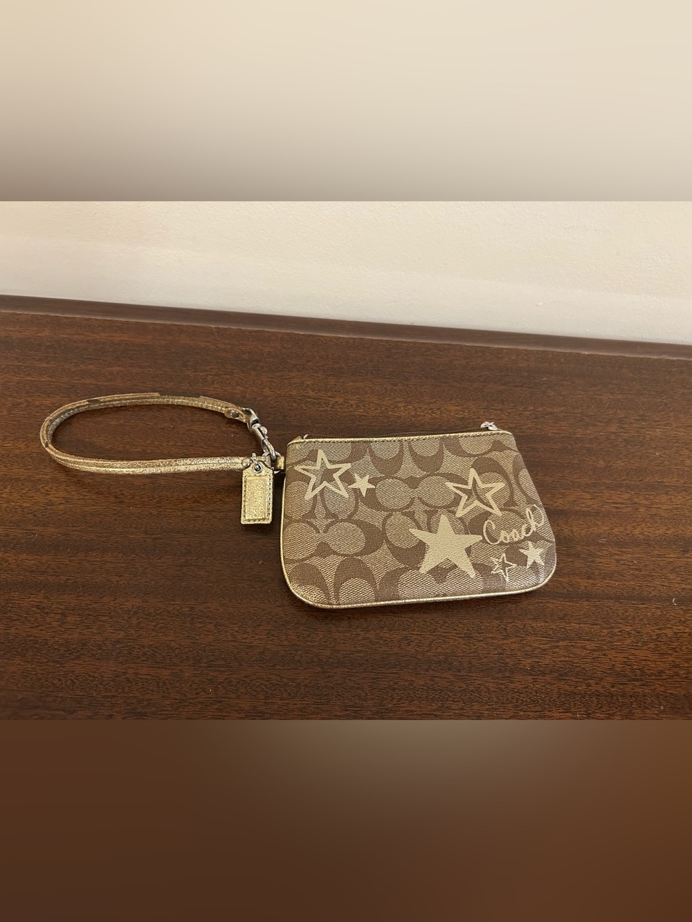 Coach Heritage Star Logo Wristlet Khaki Gold Vintage